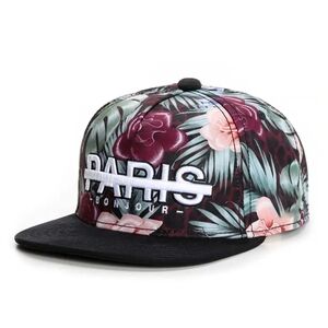 Floral Snapback Cap with Paris Bonjour Design